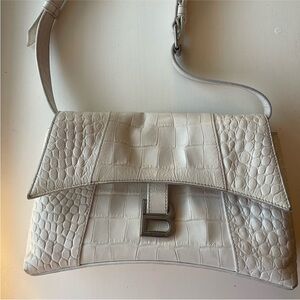 Balenciaga Downtown Small Shoulder Bag White Crocodile Embroidered Purse